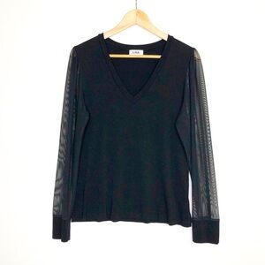 LNA Black V-neck, sheer long sleeve top